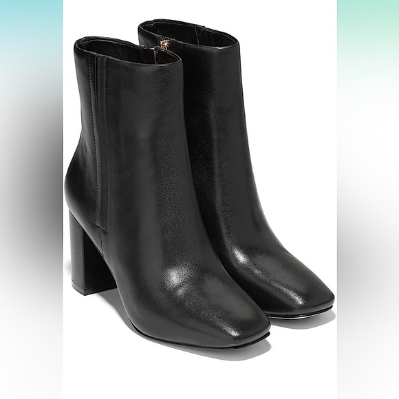 Cole Haan Womens 7.5 Valley Booties Black Leather Square Toe Mid Ankle Boot 70’s - Picture 1 of 15